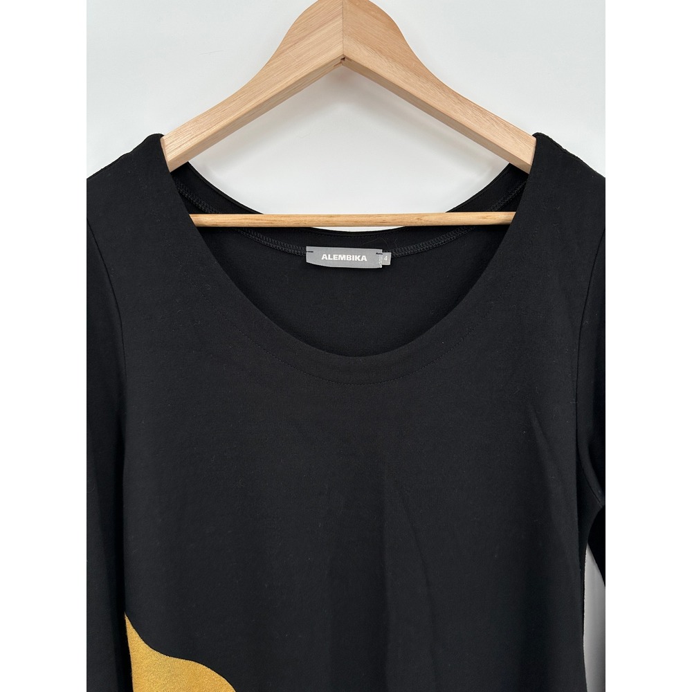 Alembika Black Gold Abstract Circle Lagenlook Cocoon Midi Dress Size 4 US 10-12 - Picture 4 of 5